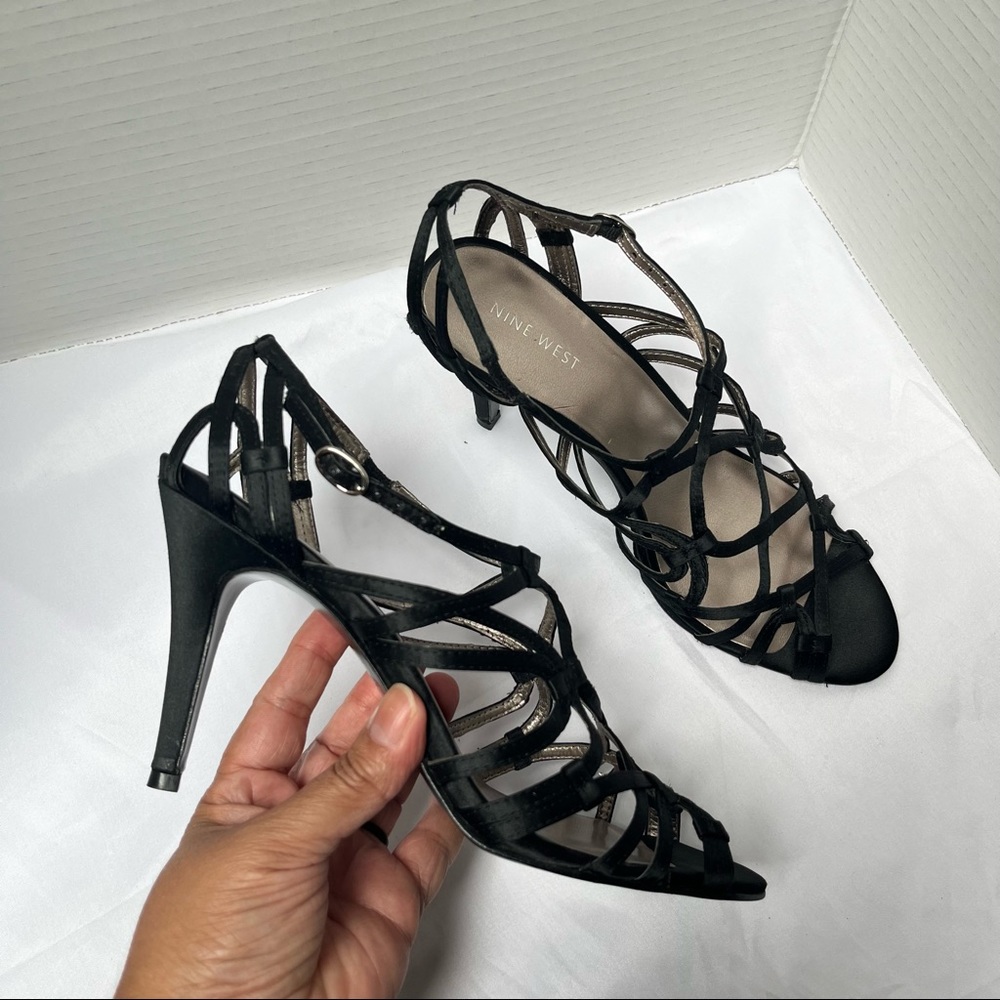 Nine West Black Strap Sandal Heels Size 8